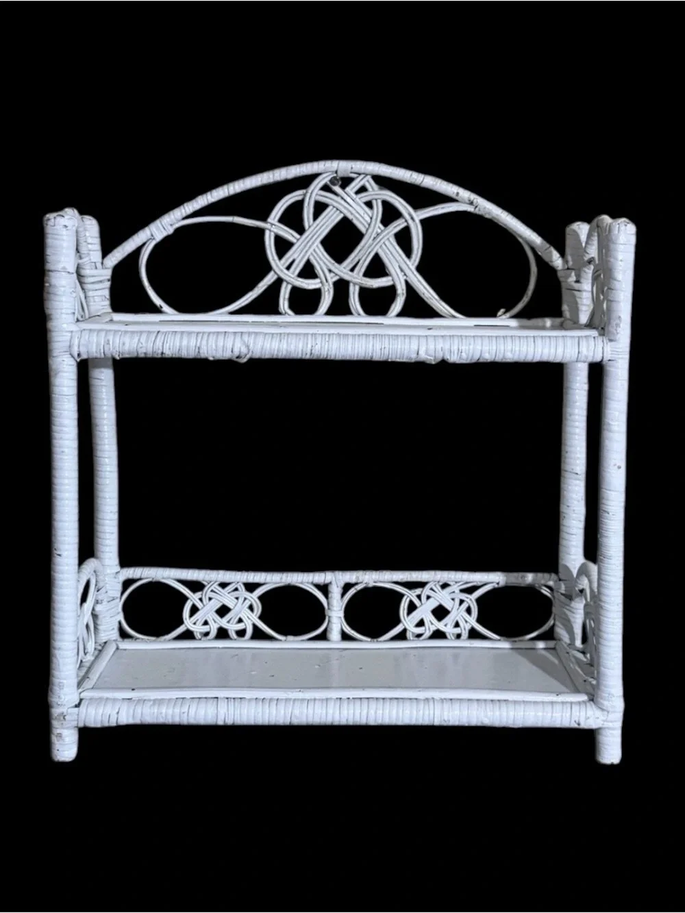 Vintage~1970s~White Wicker & Rattan ~ Two Tier ~ Wall Shelf